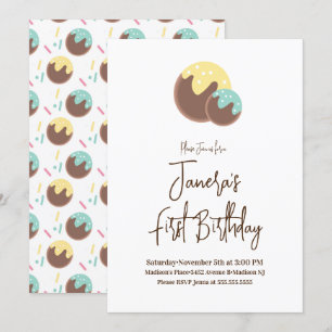 Söta Cake Pop-bollar Första födelsedagsinbjudan Inbjudningar