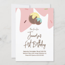 Söta Cake Pop-bollar Frosting Första födelsedag Inbjudningar