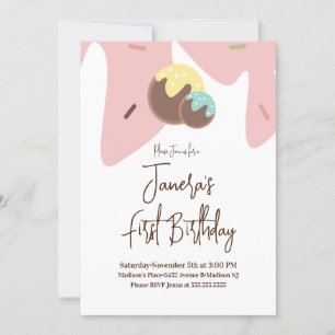 Söta Cake Pop-bollar Frosting Första födelsedag Inbjudningar