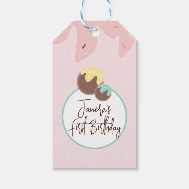 Söta Cakepop-bollar Första födelsedagen Frosting   Presentetikett (Framsidan)