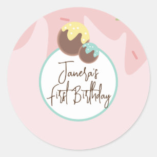 Söta Cakepop-bollar Första födelsedagen Frosting  Runt Klistermärke