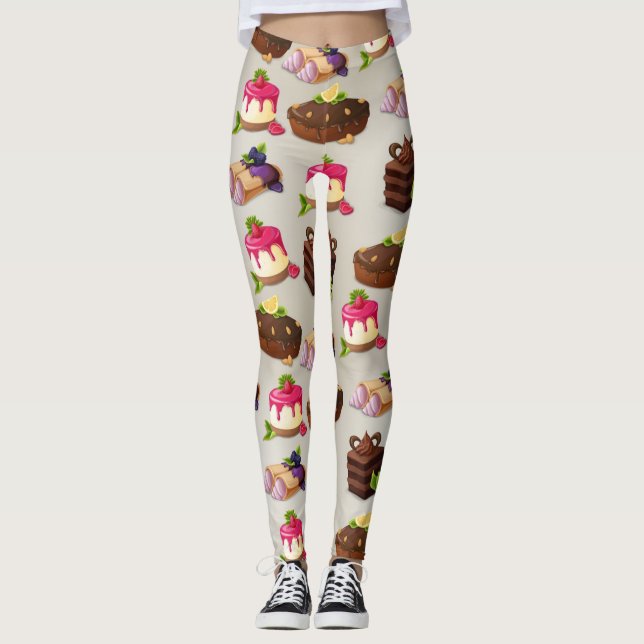 Söta Cakes Dessert Mönster Leggings (Framsida)