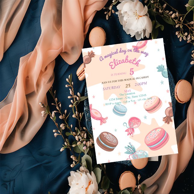 Söta Candy Macaroons Födelsedagsinbjudan Inbjudningar (Skapare uppladdad)
