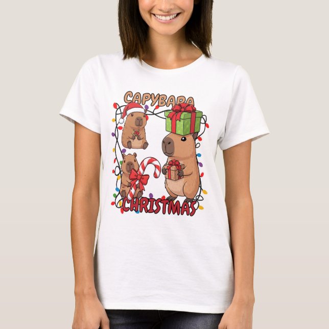 Söta Capybara Julbelysning Festiv Party T Shirt (Framsida)