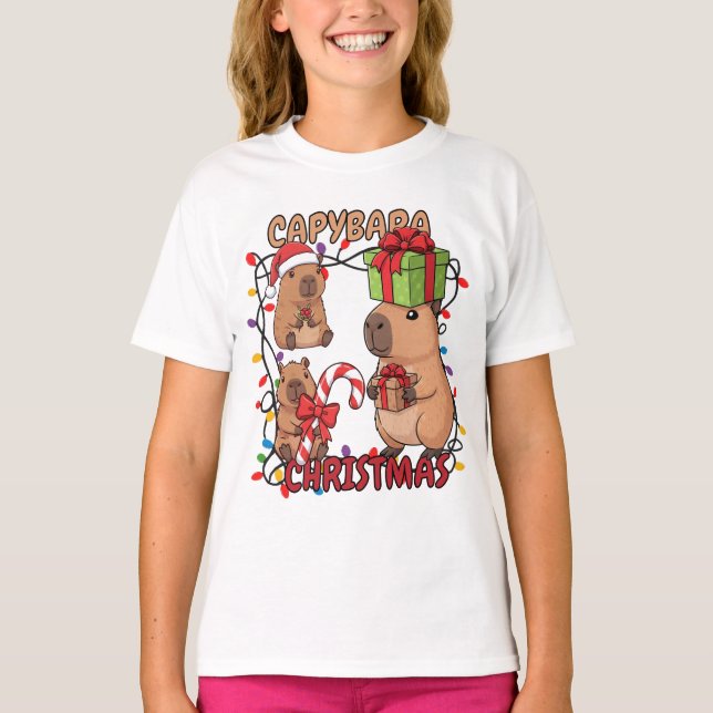 Söta Capybara Julbelysning Festiv Party T Shirt (Framsida)