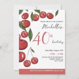 Söta Cherries Watercolor Illustration Birthday in Inbjudningar