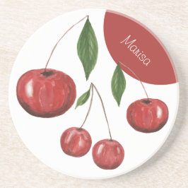 Söta Cherries Watercolor Illustration Monogrammed Underlägg