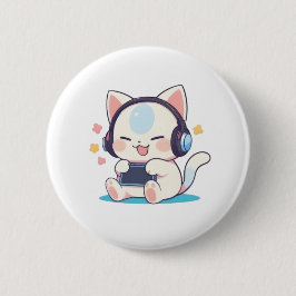 Söta Chibi Katt Spelande Hörlurar Bärbar Konsol  Knapp