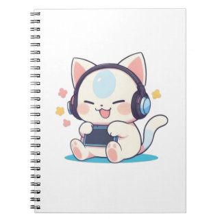 Söta Chibi Katt Spelhörlurar Bärbar Konsol Anteckningsbok