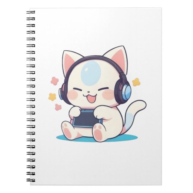 Söta Chibi Katt Spelhörlurar Bärbar Konsol  Anteckningsbok (Framsidan)