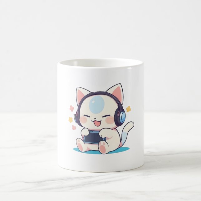 Söta Chibi Katt Spelhörlurar Bärbar Konsol  Kaffemugg (Center)