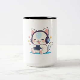 Söta Chibi Katt Spelhörlurar Bärbar Konsol  Två-Tonad Mugg