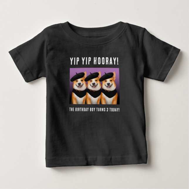 Söta Chic Corgi Hundar Yip Yip Hurra Glad Födelsed T Shirt (Framsida)