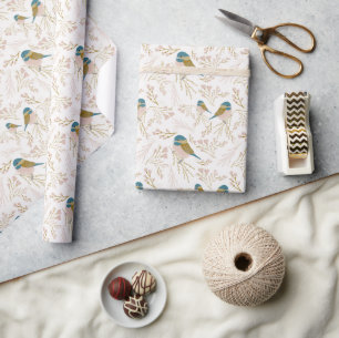 Söta Chickadee Blommönster Rosa Guld Presentpapper