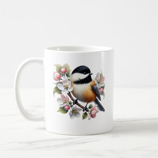 Söta chickadee-fågelälskare lägg till monogram kaffemugg (Vänster)