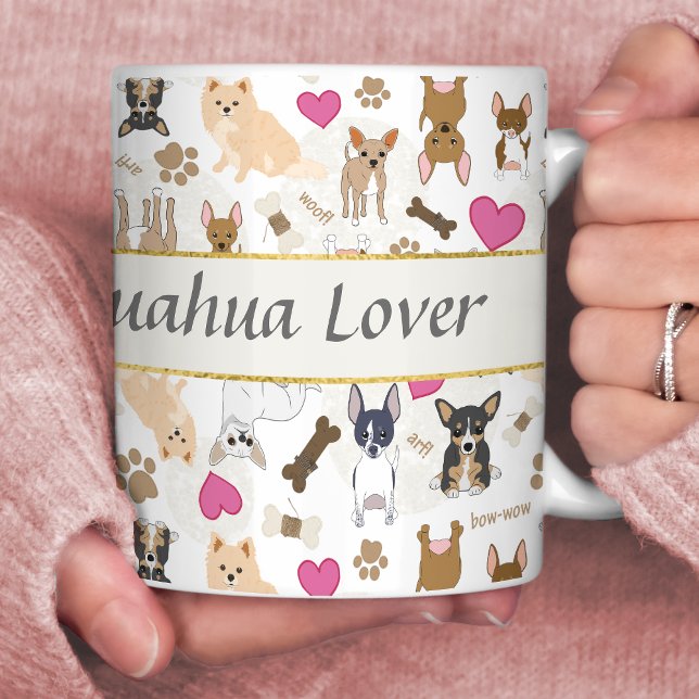 Söta Chihuahuahundar Mönster Personligad Kaffemugg (Skapare uppladdad)