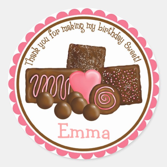 Söta choklad Stickers Runt Klistermärke (Framsida)