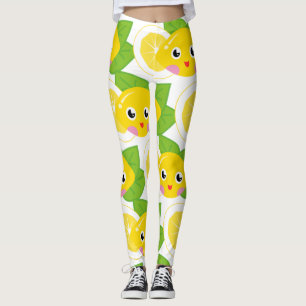 Söta citroner Emoji-ansiktsmönster Leggings