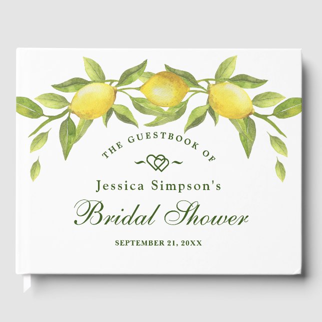 Söta citroner & grönska Vattenfärg Bröllopsdusch Gästböcker (Framsida)