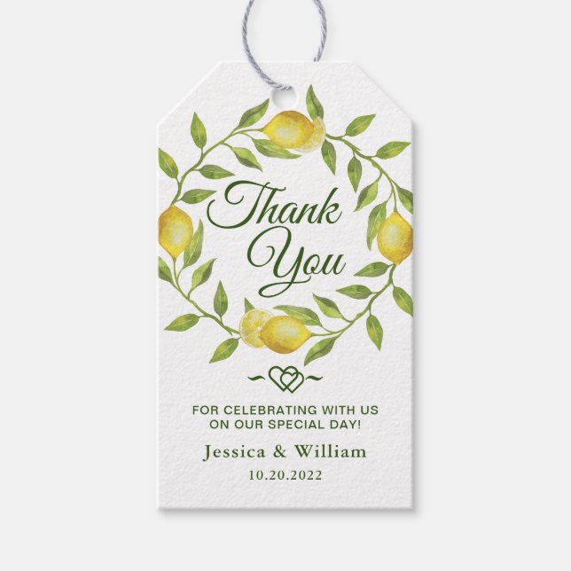 Söta citroner och Tack för grönt bröllop Presentetikett (Framsidan)