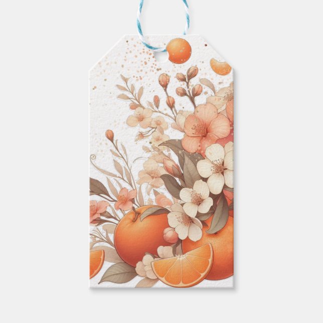 Söta Citrus Apelsiner och Blomma Presentetikett (Framsidan)