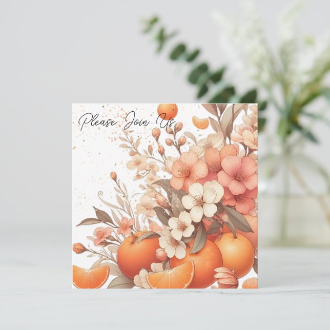 Söta Citrus Apelsiner och Blommor Neutral Inbjudningar (Stående Fram)