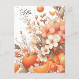 Söta Citrus Apelsiner och Blommor Neutral Vykort