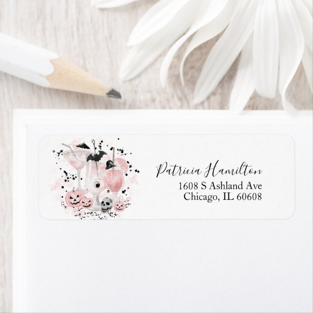 Söta Cocktail Halloween Bröllopsfest Etikett Returadress Etikett (Insitu)