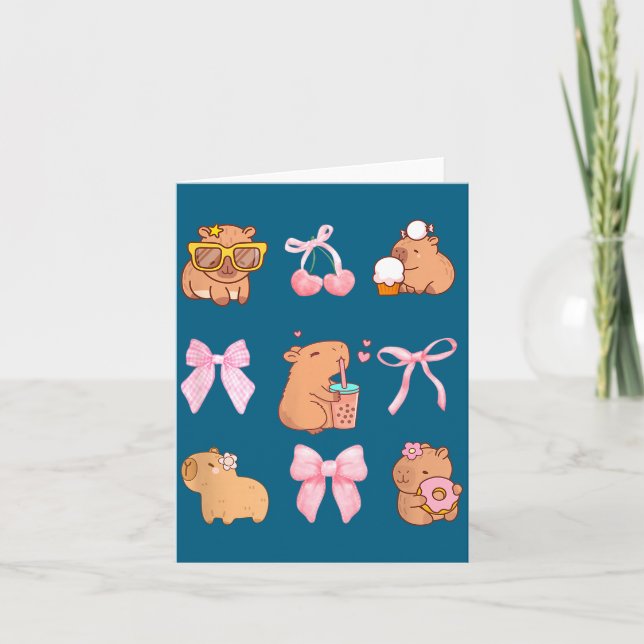 Söta Coquette Bow Capybara Pyjamas Pjs Kläder Flic Kort (Framsida)