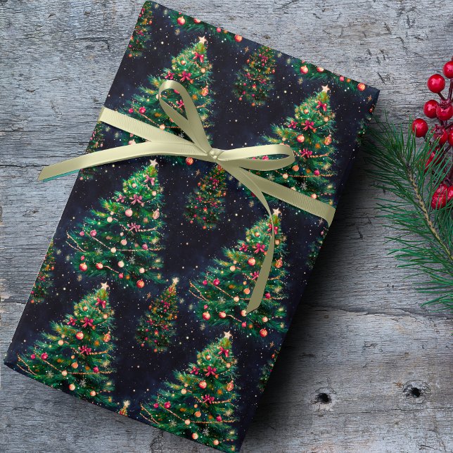 Söta Coquette julgranar mörk marinblå Presentpapper (Skapare uppladdad)