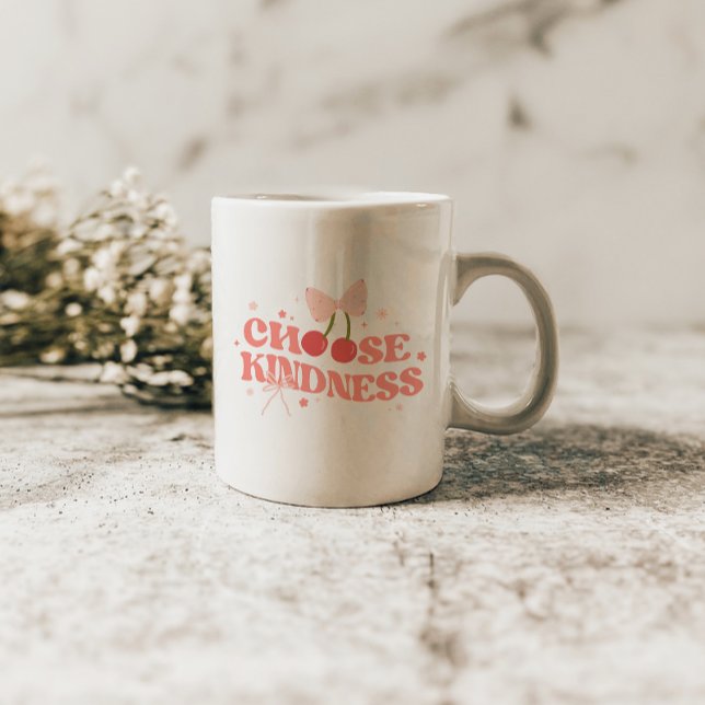 Söta Coquette Körsbär & Bow 'Välj Vänlighet' Kaffemugg (Skapare uppladdad)