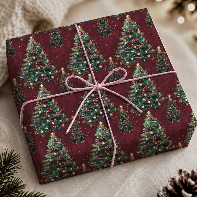Söta Coquette Mörkröda Julgranar Presentpapper (Skapare uppladdad)