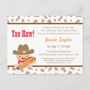 Söta Cowboy Western Tema Baby Shower Inbjudningar