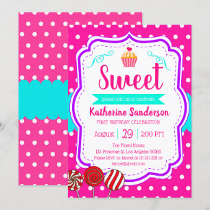 Söta Cupaka Baby Sprinkle Candy shoppe födelsedag Inbjudningar