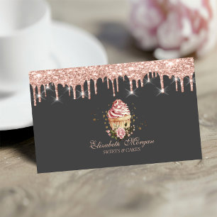 Söta Cupcake Blommor Rose Guld Dropar Bageri Visitkort