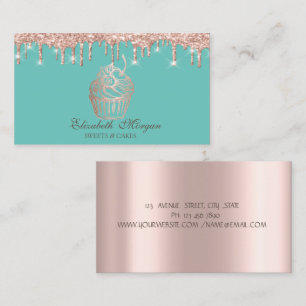 Söta Cupcake Rose Guld Dropar Mint Grön Bageri Visitkort