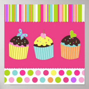 Söta Cupcakes Barnkammare Barn Väggkonsttryck Poster
