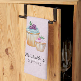 Söta Cupcakes Och Frukter Vattenfärg Kökshandduk