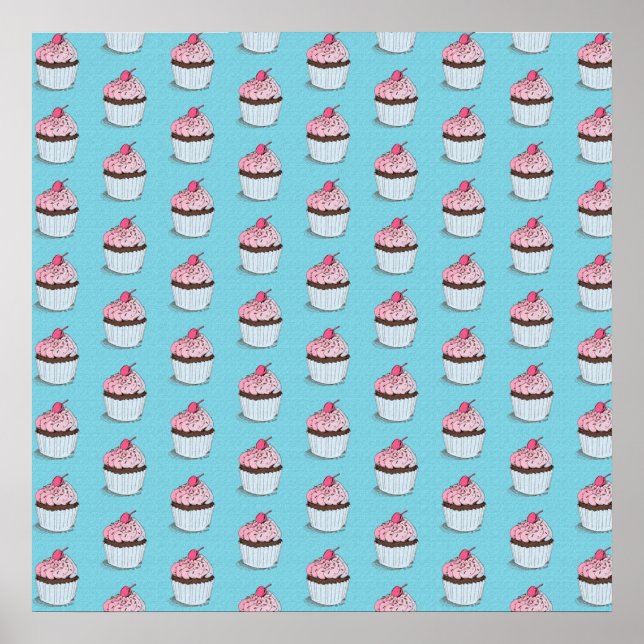 Söta Cupcakes på Blå Bakgrund Poster (Framsidan)
