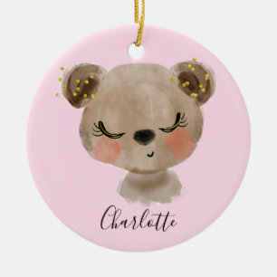 Söta Cute Girly Pastel Rosa Björn Baby Julgransprydnad Keramik