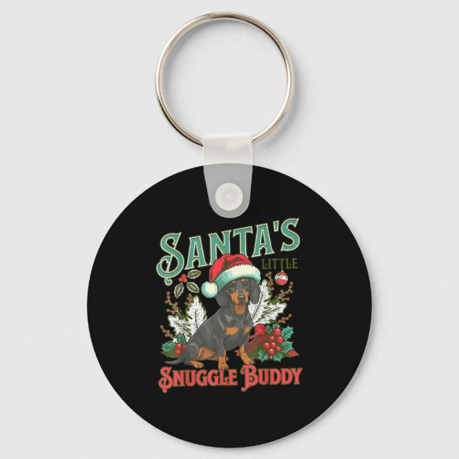 Söta Dachshund Hundar Jul Belysning Tomte Högtid Nyckelring (Framsida)