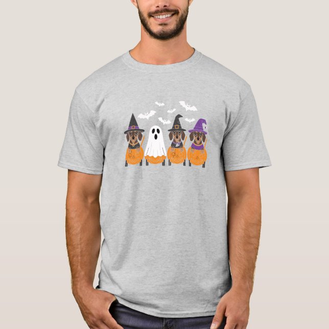 Söta Dachshundar Halloweenfest T Shirt (Framsida)