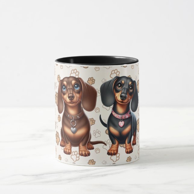 Söta dachshundvänner mugg (Center)