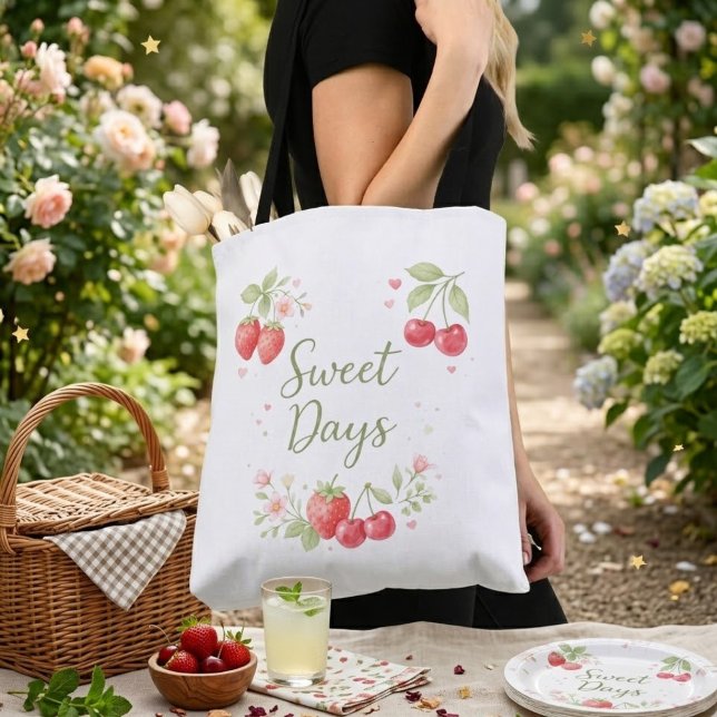 Söta dagar Vattenfärg Frukt Estetisk Shoppingväska Tygkasse (Skapare uppladdad)