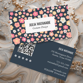 Söta Daisy Blommigt QR Code Social Media Chic Visitkort