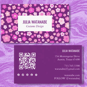 Söta Daisy Blommigt QR Code Social Media Chic Visitkort