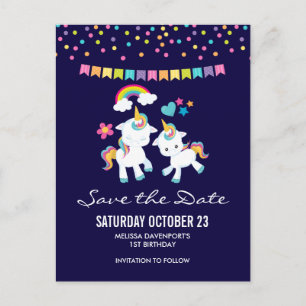 Söta dansande enhörningar magiska Save the Date Vykort