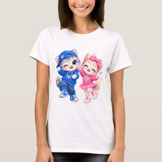 Söta Dansande Katter Kvinnor T-Shirt | Kawaii Katt