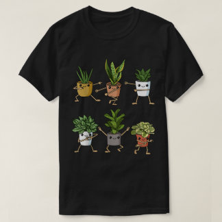 Söta Dansande Krukväxter Tecknad Design T Shirt