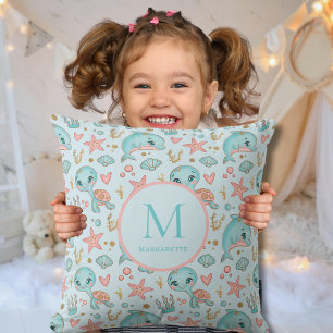 Söta delfiner och sköldpaddor under havet, anpassa kudde